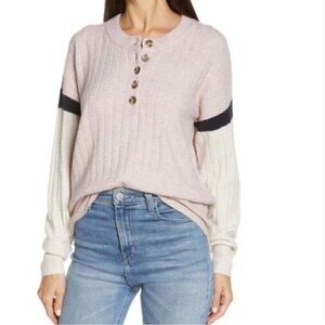 Madewell Striped Bowden Henley Sweater Coziest Yarn Heather XS Cozy Wool Alpaca